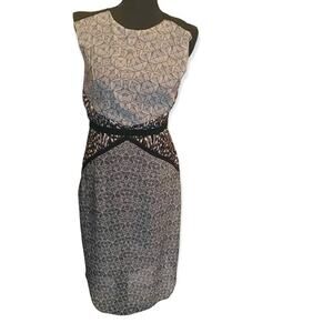 Warehouse Black and White Multi-print Dress with Keyhole Back Detail, Sz 6